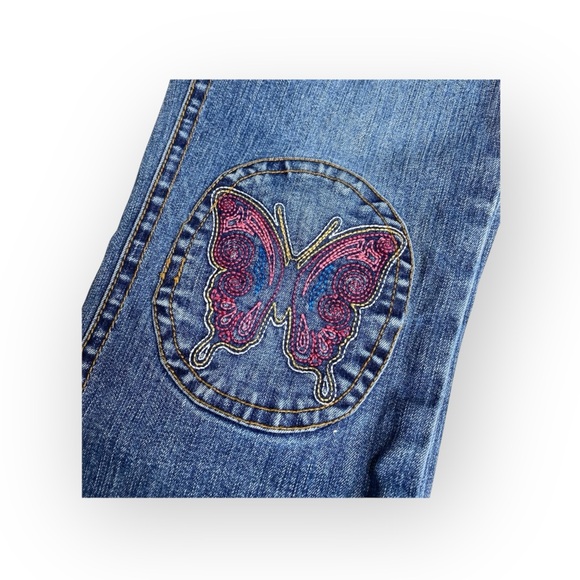 Guess ❤︎ Embroidered Butterfly Knee Patch Denim Jeans ❤︎ 4 4T ❤︎ Elastic Waist - Picture 9 of 16